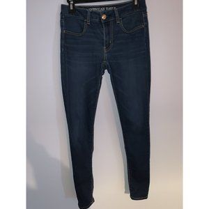 AMERICAN EAGLE WOMEN SIZE 4 JEGGING SUPER SUPER STRETCH DENIM BLUE JEANS
